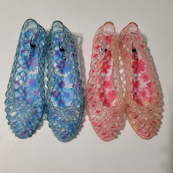 Dona Jelly Other - Dona Jelly Kids Glitter Ballet Flats Blue Pink Floral Size 37/6 Peep Toe 2 Pair